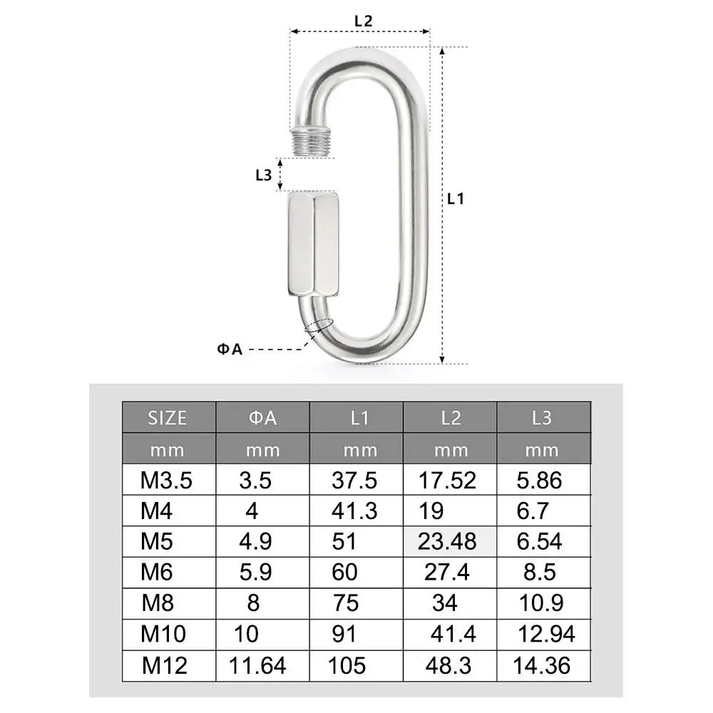 New 304 Stainless Steel Quick Link Oval Heavy Duty Rope Connector D Shape Locking Carabiner Clip Camping