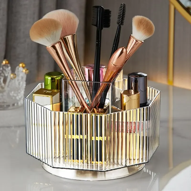 360 Rotating Transparent Cosmetics Storage Box Clear Desktop Makeup Organizer Large Capacity Bathroom Storage Rack Pen Holder 2