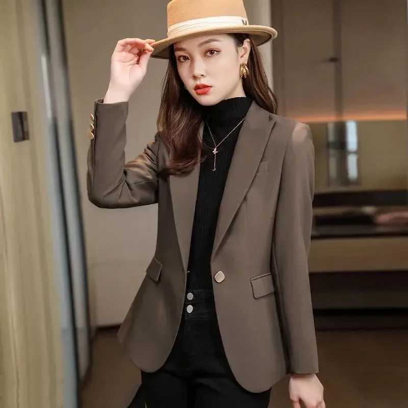 

Khaki Suit Women's Coat Spring Autumn 2023 New Fashion Korean Long Sleeve Blazers Woman Jackets Casual Office Ladies Blazer Tops