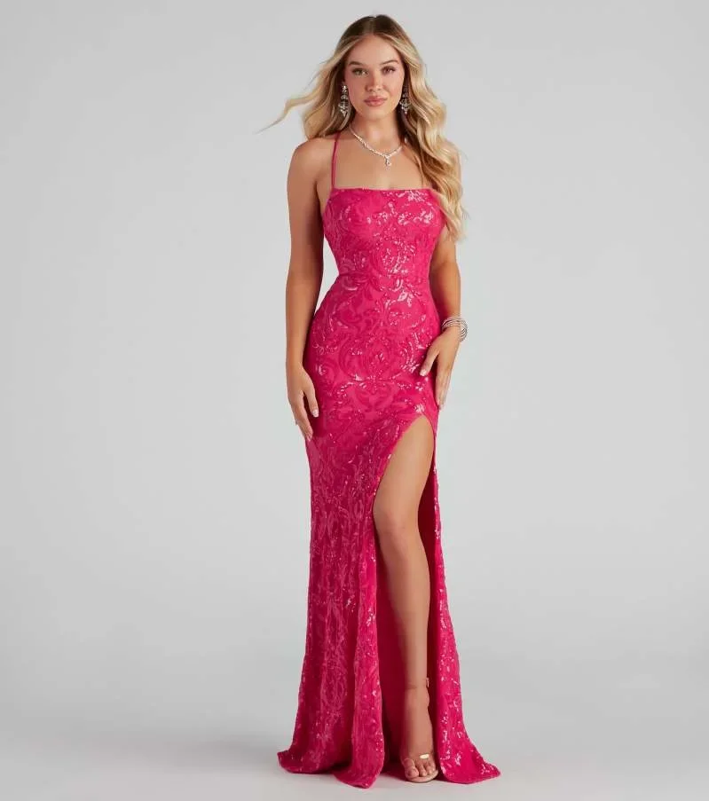 Sexy One-piece Sequined Evening Dress Elegant Side Slit Gown For Banquets Parties European American Style Sleeveless
