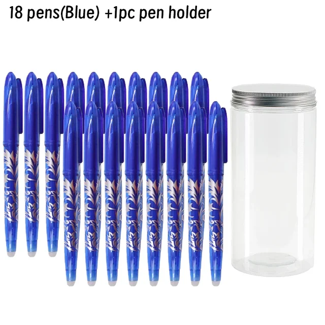 Penna cancellabile da 18 pezzi da 0,5 mm con set di vasetti Penna gel cancellabile con portapenne Manico lavabile per cancelleria per la scuola e l'ufficio 1