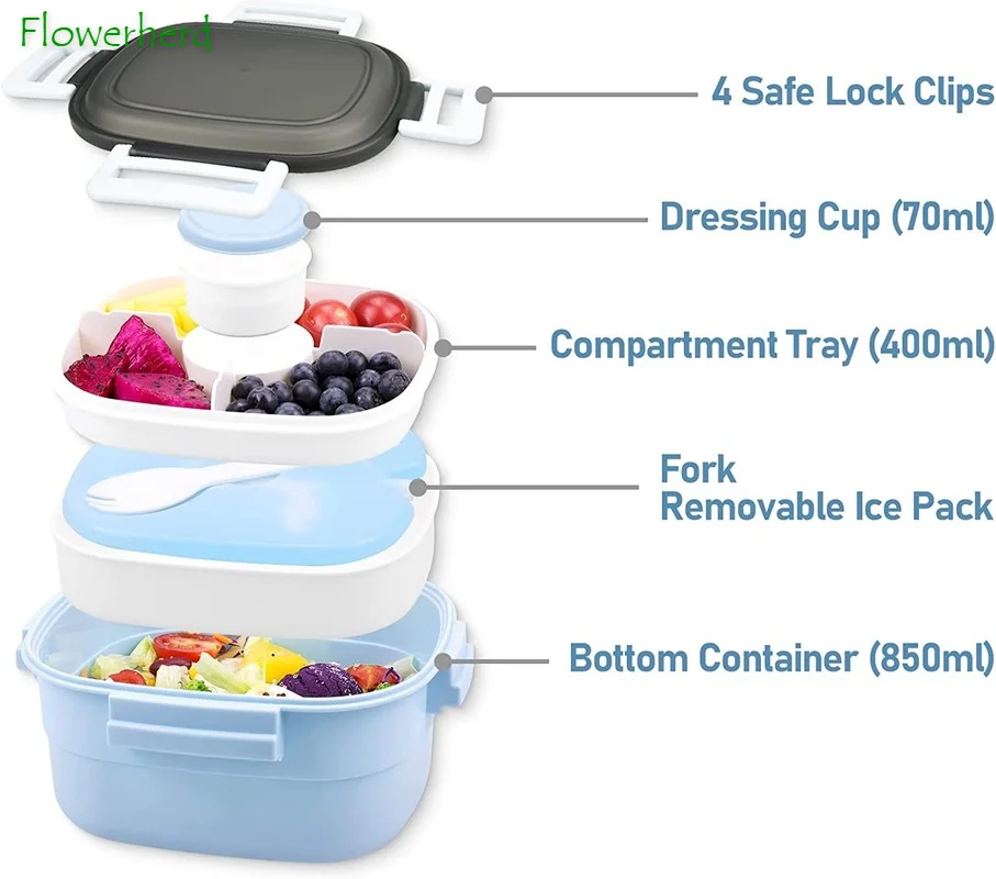 Lock N Lock Salad Food Lunch Container Dressing Container Built-In Utensils