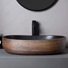 Brown Porcelain Ceramic Vessel Sink Above Counter Vanity Bowl Basin Bathroom Sanitary Balcony Table Sink Countertop Oval Basin 2