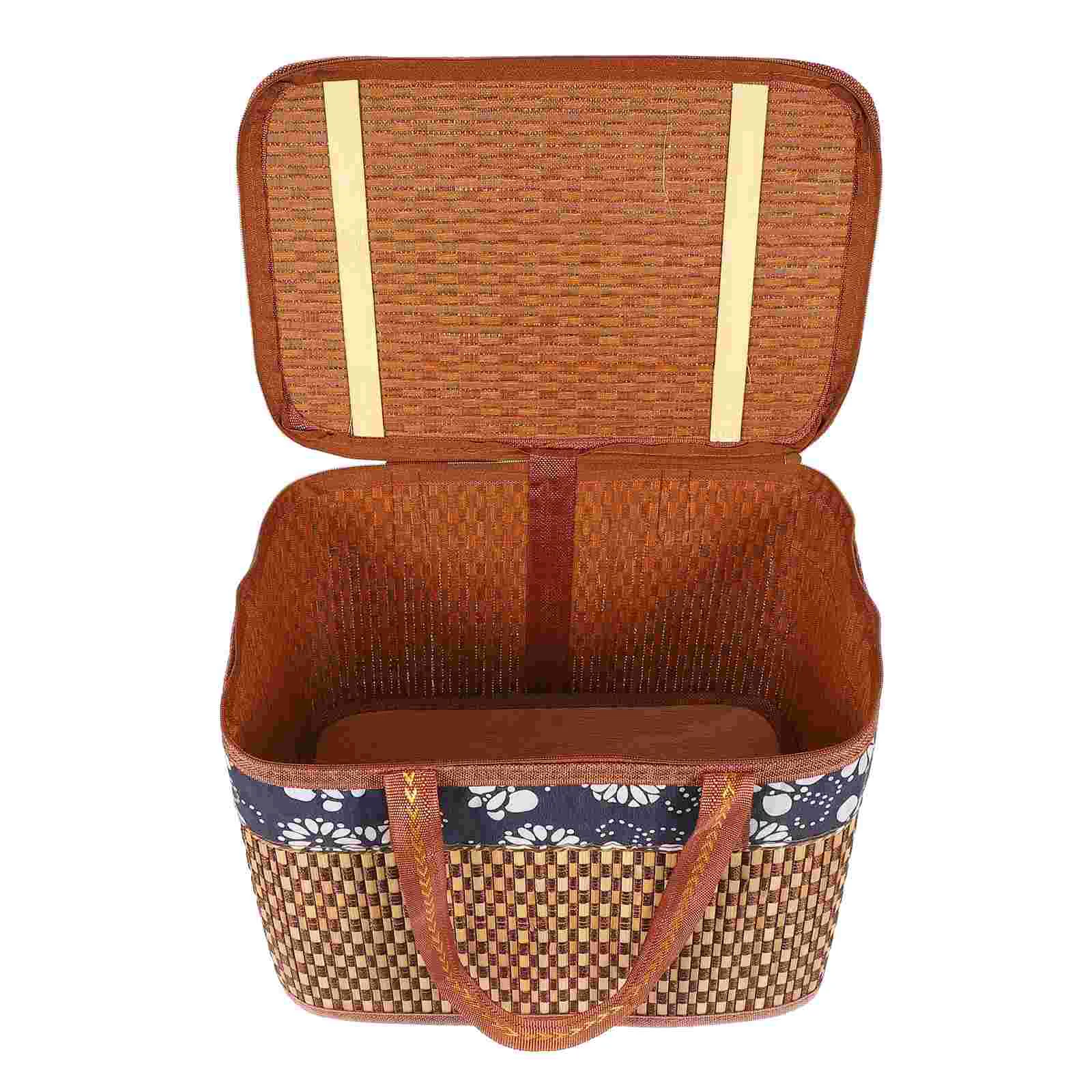 

Portable Bamboo Basket Picnic Hamper Handheld Wicker Storage Kitchen Vegetables Holder Lidded Gift Packaging