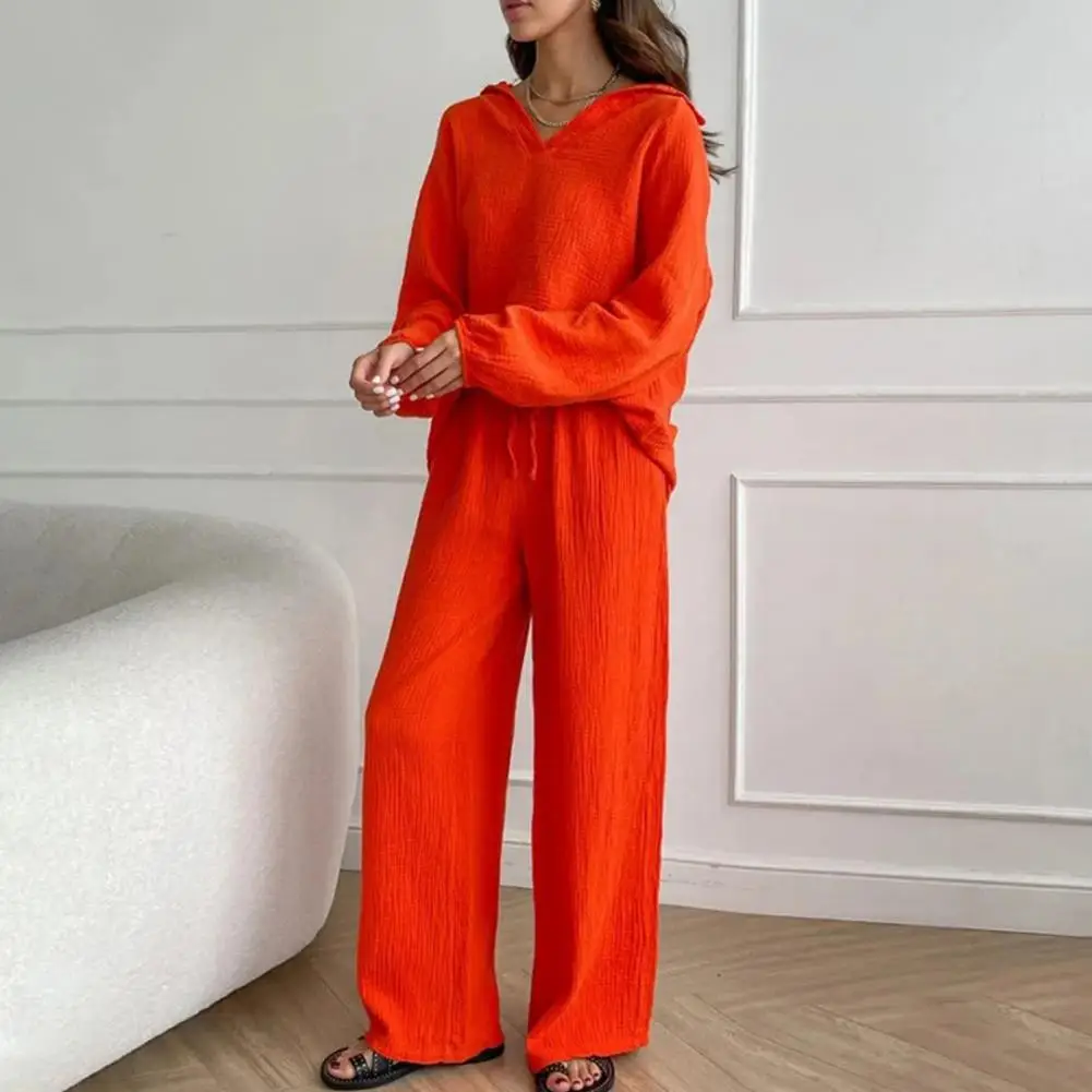 Top Pants Suit Stylish Women's V Neck Top Pants Set with Drawstring Waist Casual Breathable Daily Outfit for Ladies Long Sleeve show thin fashion wide legged pants suit the new during the spring and autumn 2022 ladies leisure two piece with short sleeves