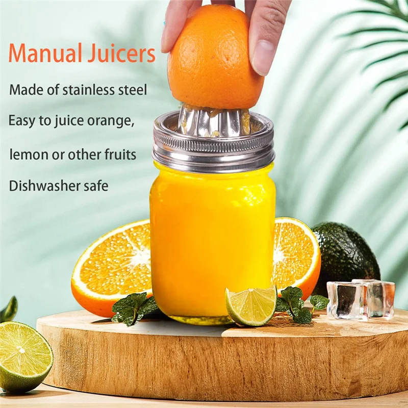 2PCS Jar Stainless Steel Juicer Lid Citrus Reamer for Mason Jar Lemon Juicer Manual Citrus Wide Mouth Cover HOT