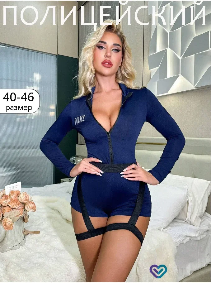 Sexy Police Officer Costume Roleplay Uniform Jumpsuit Women Party Night Club Halloween Christmas Cosplay Outfit Fantasy Lingerie