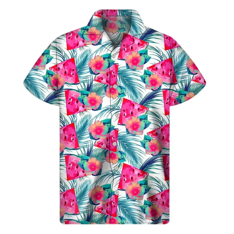 3d Printed Tropical Watermelon Graphic Hawaiian Shirts for me Summer Short Sleeves Button up Shirts Men Clothes Lapel Blouse 5