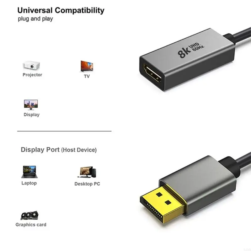 Active DisplayPort to HDMIS 어댑터 변환기는 PC 모니터 게임 장치 설정을위한 8K60Hz 4K120Hz 해상도를 지원합니다. Y3ND