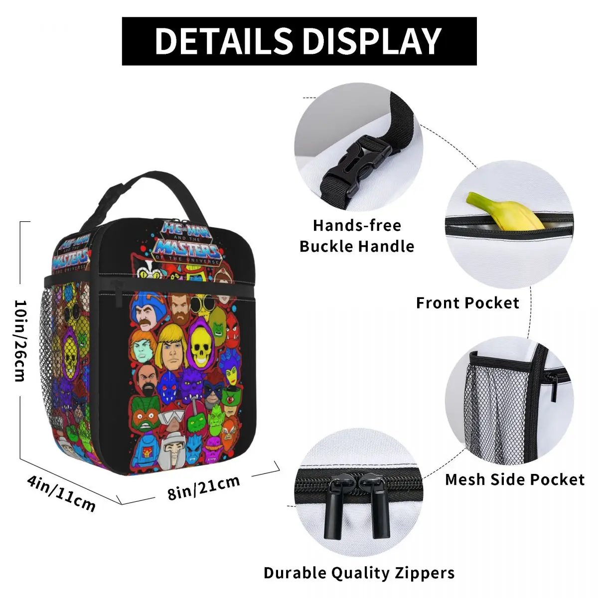 Vintage Heman Character Collage Merch Insulated Lunch Bag Masters of the Universe He-Man Storage Box Cooler Thermal Lunch Boxes