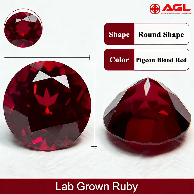 Laborgezüchteter Rubin in Taubenblutrot, runde Form, Charm-Perlen für DIY-Schmuckherstellung, Ringmaterialien, mit Zertifikat