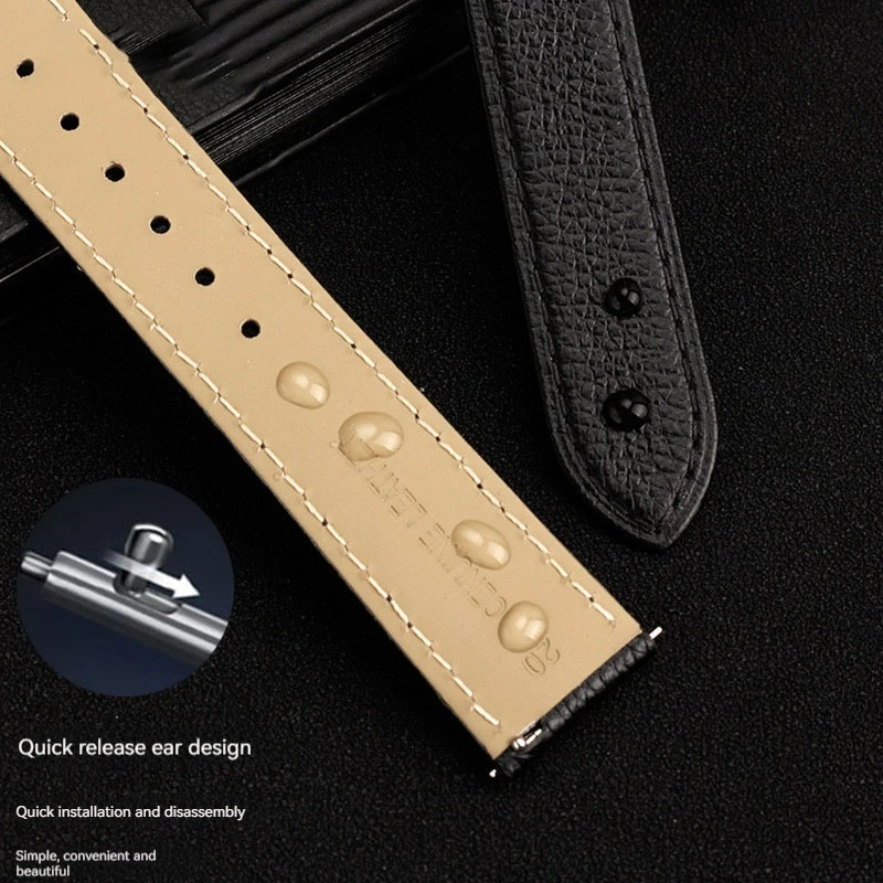 Luxurious Soft Genuine Leather Quick Release Watch Strap - Black