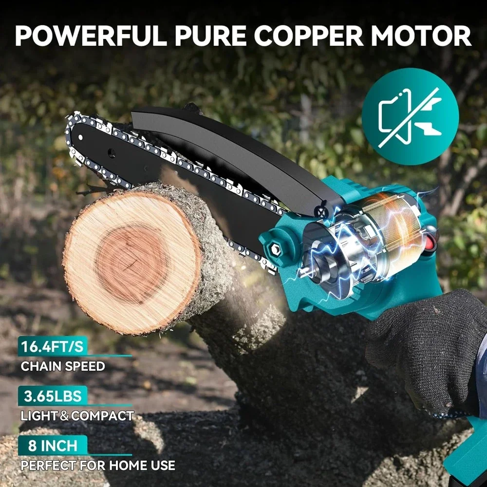 8-Inch Cordless Mini Chainsaw with 2 Batteries & Oiler 2