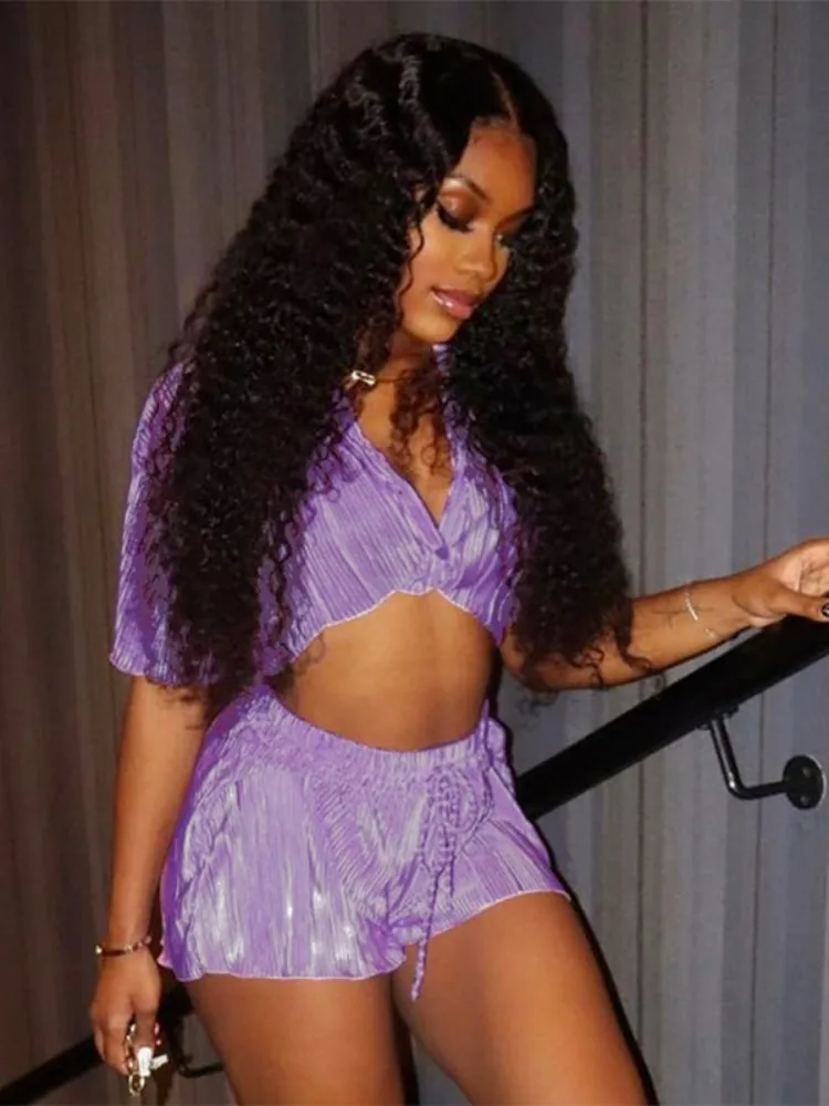 

Solid Pleat Two Piece Sets Womens Outifits Causal Streetwear Shorts Sets Summer Clothing Fashion Conjunto Para Mujer 2 Piezas