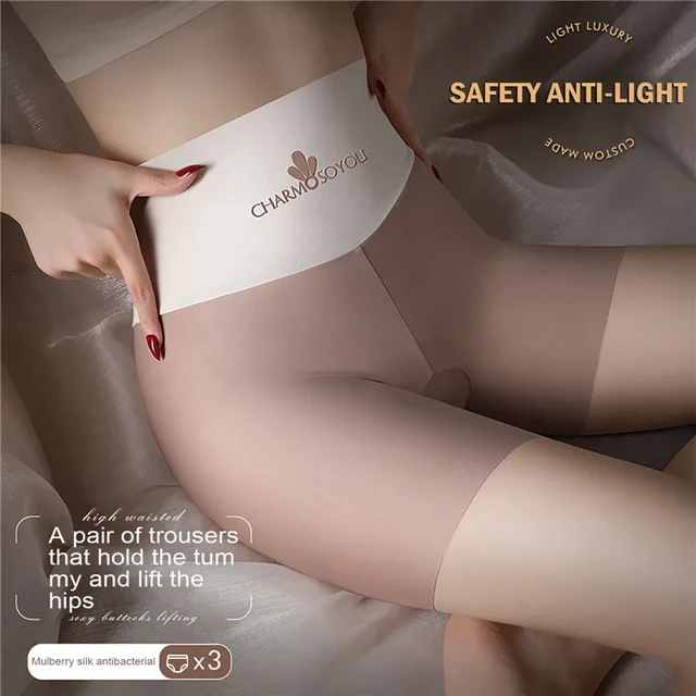 2023 Ladies Love Super Thin Oil Bright Sexy Women Boxer Safety Transparent  Panties Ice Silk Underwear