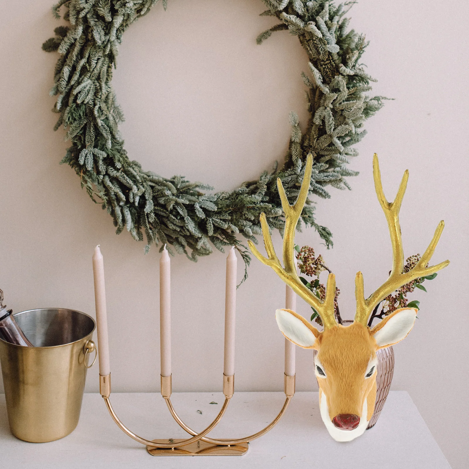 

House Decorations for Home Party Elk Head Statue Deer Statues Cupboard Christmas Tree Desktop Fake Artificial Fur