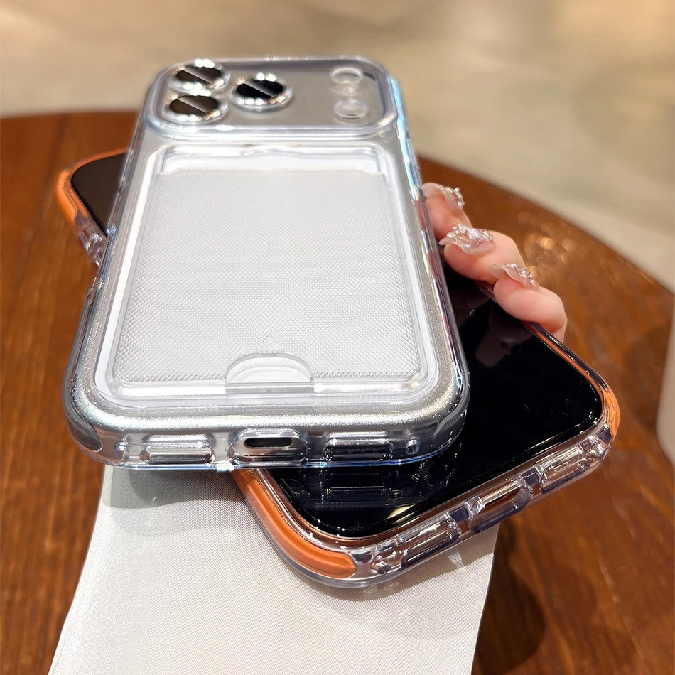 Shockproof Card Slot Wallet Case with Camera Lens Protector and Transparent Cover