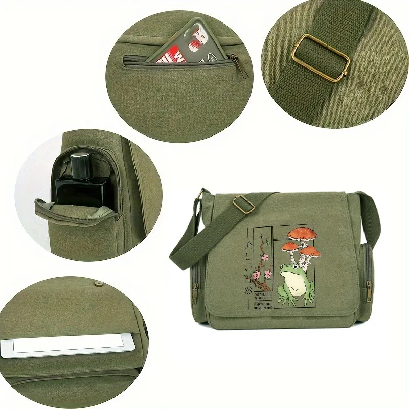 Japanese Elements Of Nature Print Shoulder Bag Large Capacity Unisex Crossbody Bag Multiple Pockets Messenger Bag Commuting