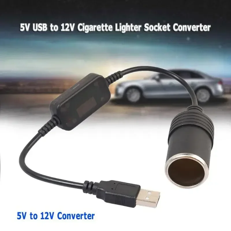 Black ABS Car USB to 12V Cigarette Lighter Socket Converter Adapter