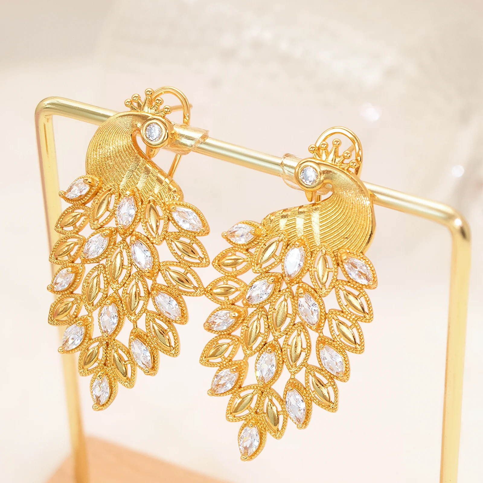 YTJX Luxus Bunte Zirkon Frauen Ohrringe Hight Qualität 18K Gold Überzogene Phoenix Geformt Große Ohrringe Für Party Schmuck Geschenke ﻿ – Detail 7