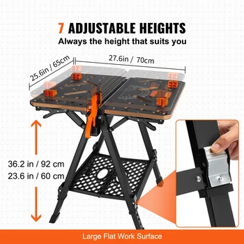 VEVOR Folding Work Table 7-Level Height Adjustment Workbench & Sawhorse with Versatile Clamping System for DIY Woodworking Use 4