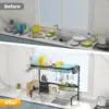 Over The Sink Dish Drying Rack Adjustable Length (25-33in), 2 Tier Dish Rack Over Sink with Multiple Baskets Utensil 2