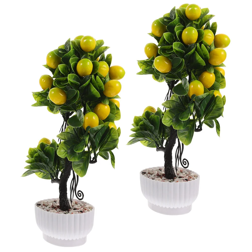 

2pcs Artificial Potted Lemon Tree Realistic Lemon Bonsai Artificial Fruit Tree Decor