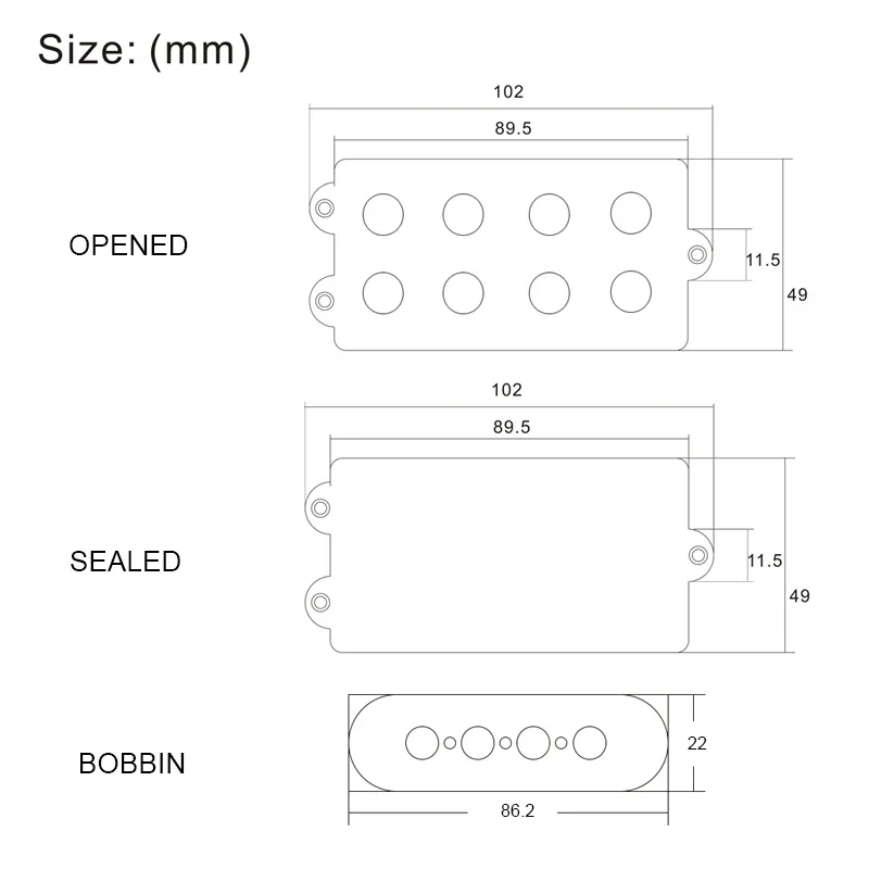 4MB 6MB Sealed Closed 4/6String Guitar Pickup Cover/Lid/Shell/Top For Electric Bass Black 89.5*49mm/105.5*49mm With Bobbin