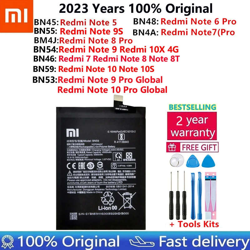 

100% Original High Quality Battery For Xiaomi Hongmi Redmi 7 10X Note9 Note10 Note 5 6 8 8T 9 9S 10 10S Pro Batteries Bateria