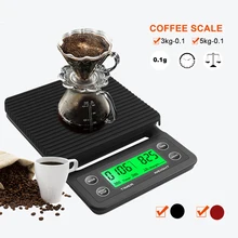AnneFish Black 3kg /5kg Portable Coffee Weighing 0.1g Drip Coffee Scale with Timer Digital Kitchen Scale High Precision