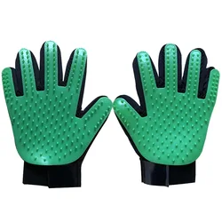 Pet Grooming Deshedding Glove with Rubber Bristles for Efficient Hair Removal (Green)
