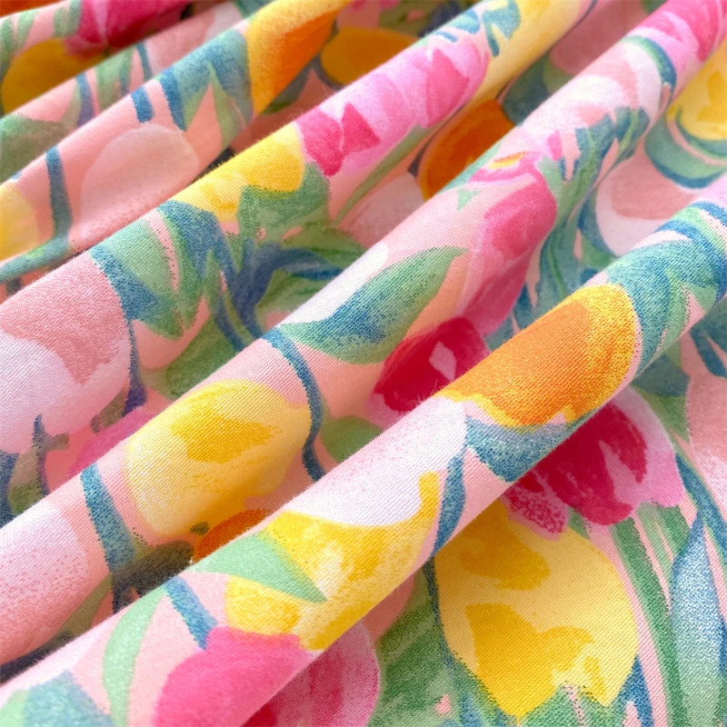 2025 New All-cotton Single Bedding Printed Tulip Bedspread Skin-friendly Breathable Mattress Cover 360 Degree Wrap with Elastic 5