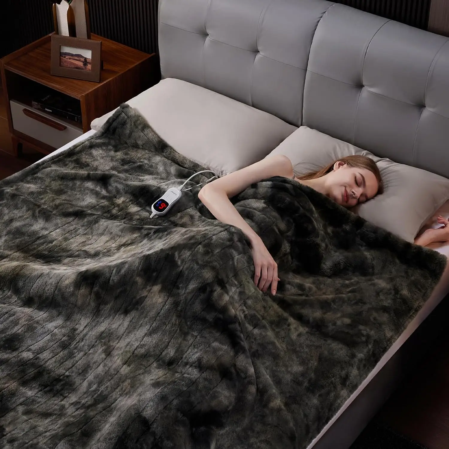 Soft Faux Fur Electric Heated Blanket with 10 Heat Levels, 5 Timer Options, Auto Off, Machine Washable (50x60 Dark Grey)