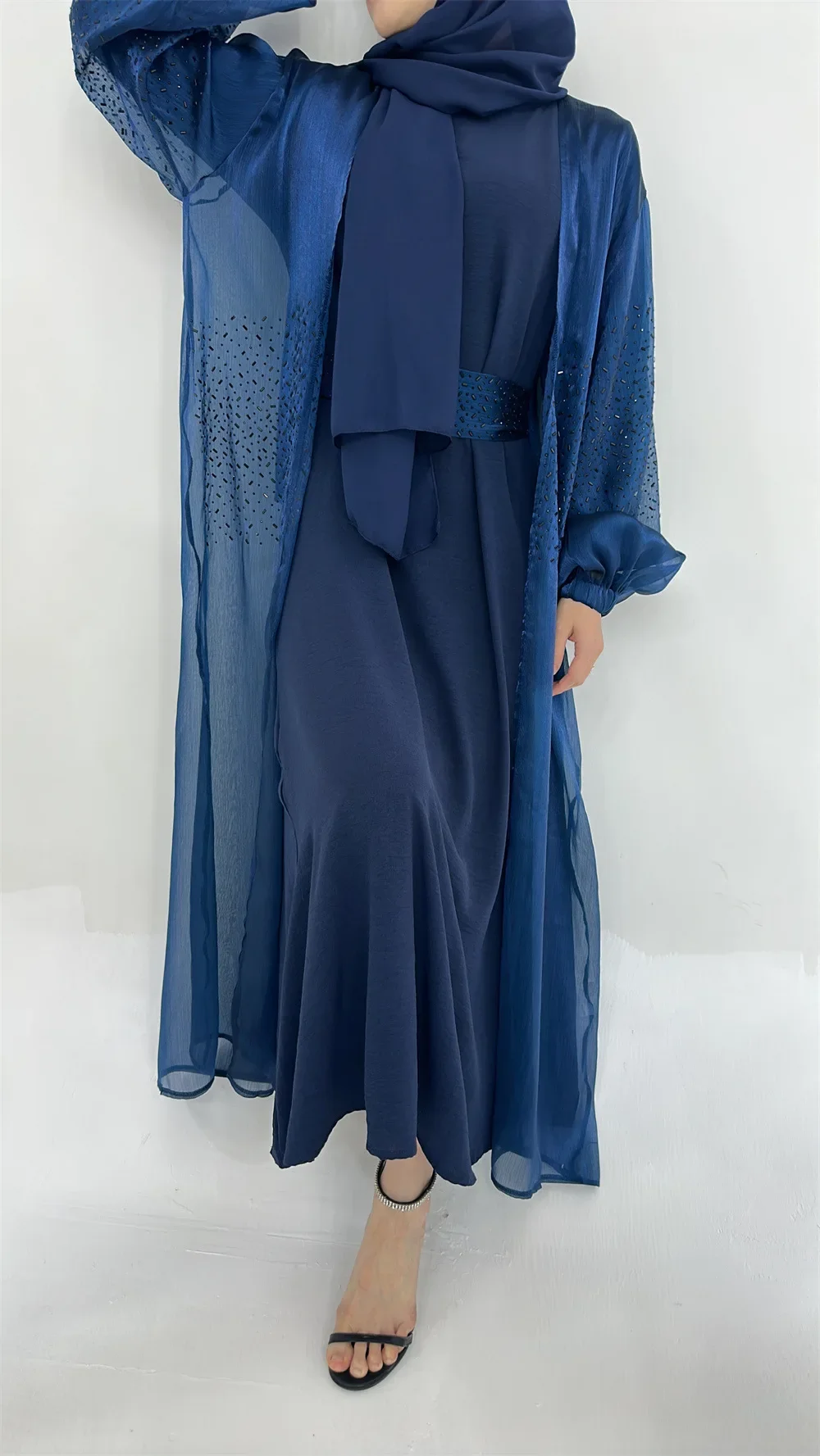 Ramadan Open Abaya Kimono Dubai Turkey 2 Piece Set Muslim Hijab Dress Islam Robe African Dresses for Women Morocco Outfit Kaftan