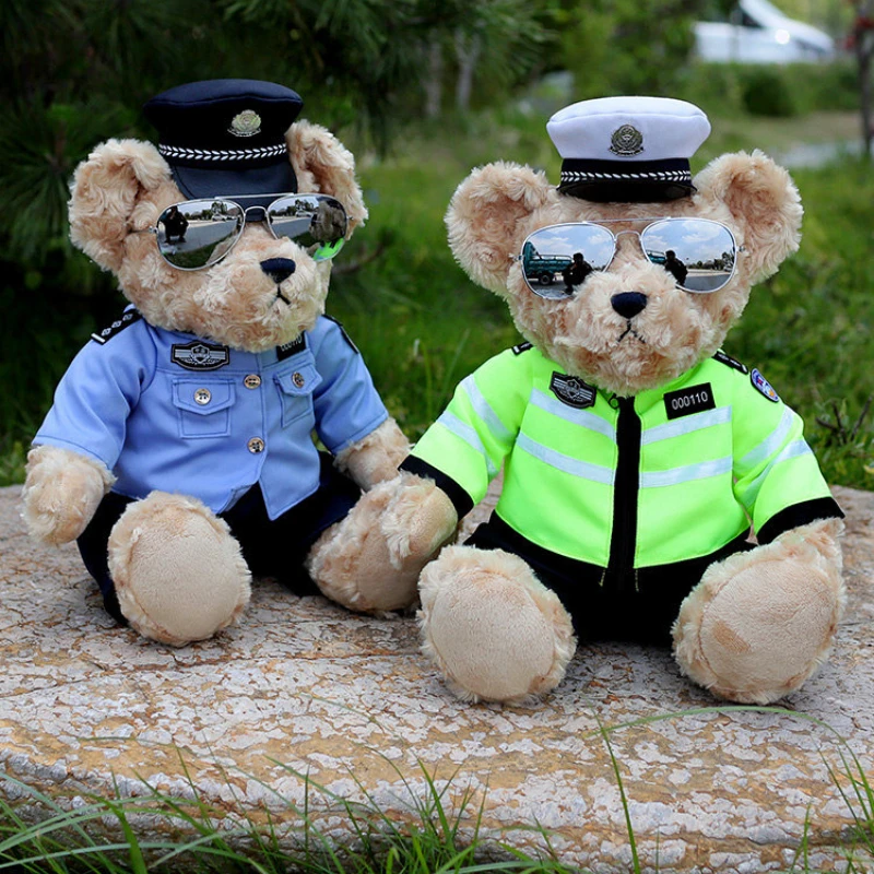 High Quality Soft Teddy Bear Plush Toy Stuffed  Animal Traffic Police Cavalry Police Officer Reflective Riding Suit Bears Gifts