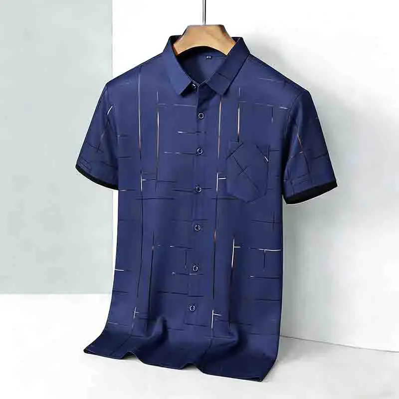 2026 High-Quality Men's Casual Fashion Shirt Short Sleeve Button-Down with Geometric Pattern