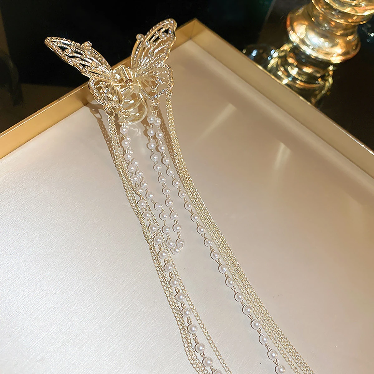 Hair Clip Super Fairy Butterfly Tassel Hollow Pearl Rhinestone Back Of The Head Shark Clip Temperament Headgear Gifts