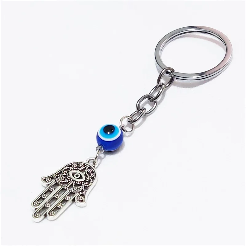 

20pcs Turkish Lucky Glass Blue Eye Palm Hand Keychain Women Men Handbag Hangle Car Key Holder Key Ring Jewelry