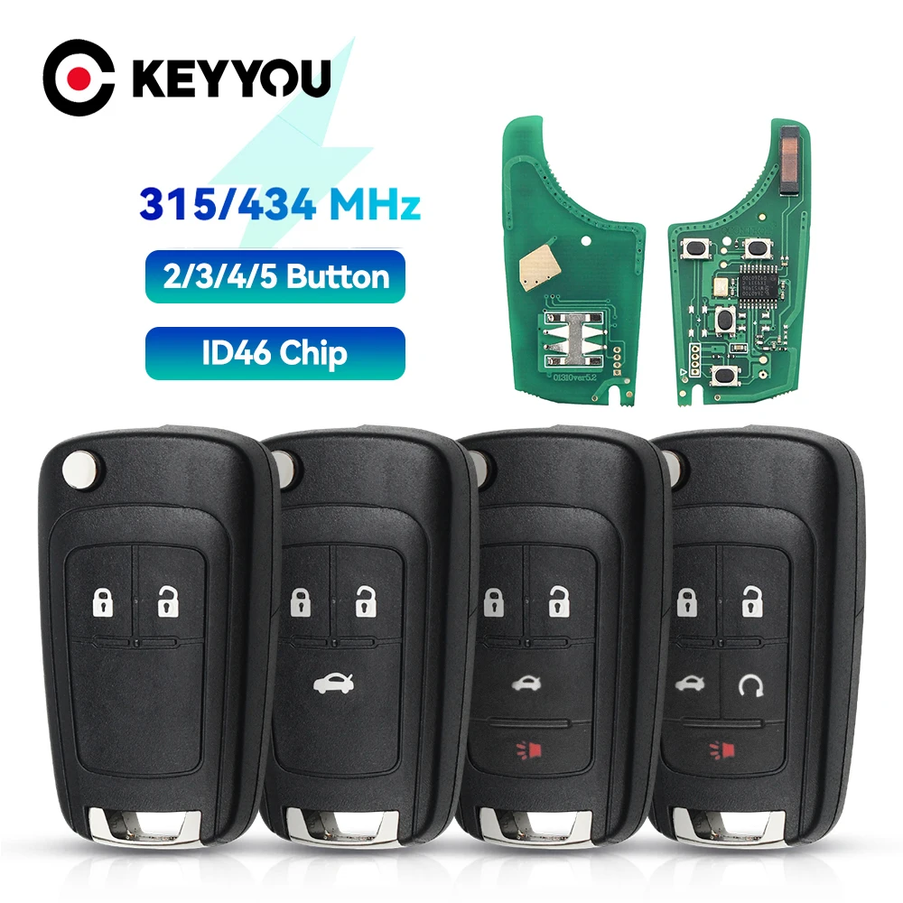 KEYYOU Remote Key Car Alarm For Chevrolet Cruze Malibu Aveo Spark Sail 2/3/4/5 Buttons 433MHz Fob ID46 Chip With HU100 Blade 5pcs transponer key chip key hu100 71 key blade for gm buick regal verano hideo cadillac chevrolet cruze aveo spark impala