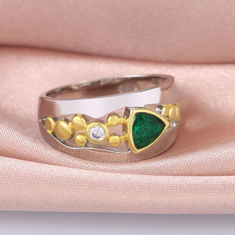 Huitan Two Tone Design Triangular Blue/Green CZ Women Rings - Image 17
