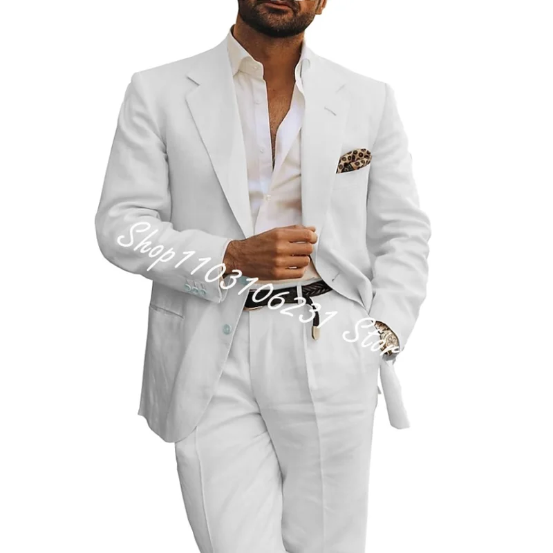 Beige Slim Fit Casual Men's Suits Notched Lapel Suits For Men Wedding Party Business Tuxedos 2 Pieces Blazer Pants Costume Homme
