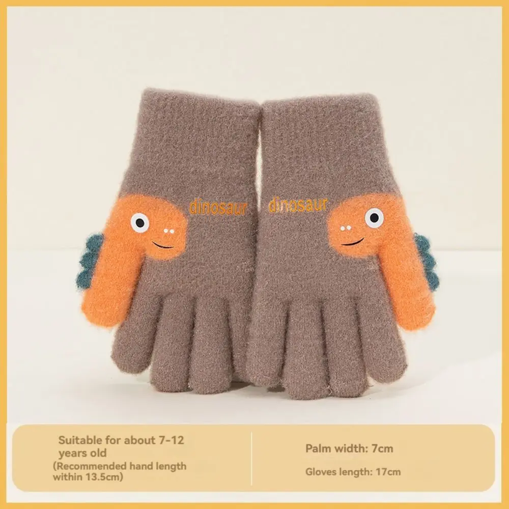 7-12 Years Old Winter Knitted Gloves Cartoon Dinosaur Elastic Five-finger Gloves Fashion Thickend Kids Boys and Girls