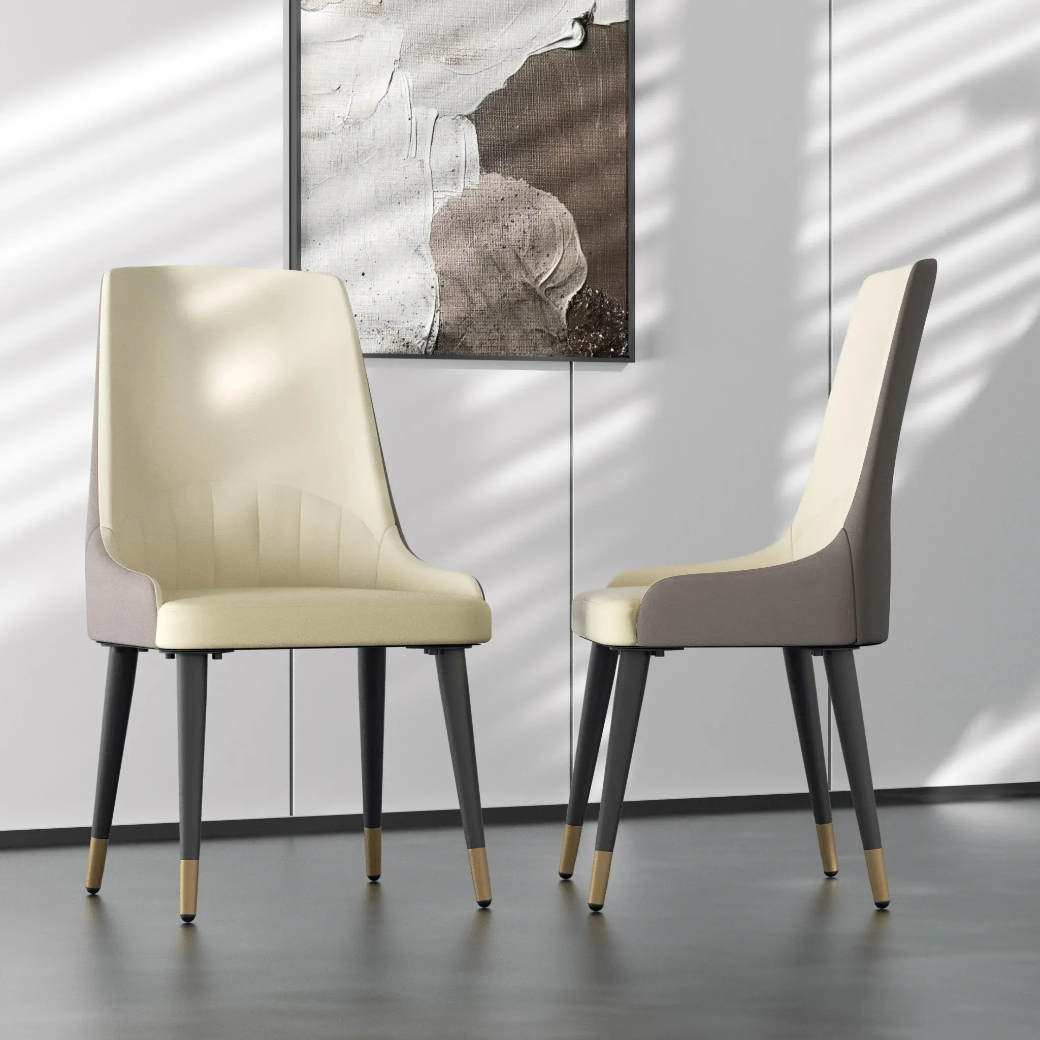 

Dining Chairs Set of 2, Leather Upholstered Modern Chair with Backrest - Armless Accent Chairs with Metal Legs for Kitchen