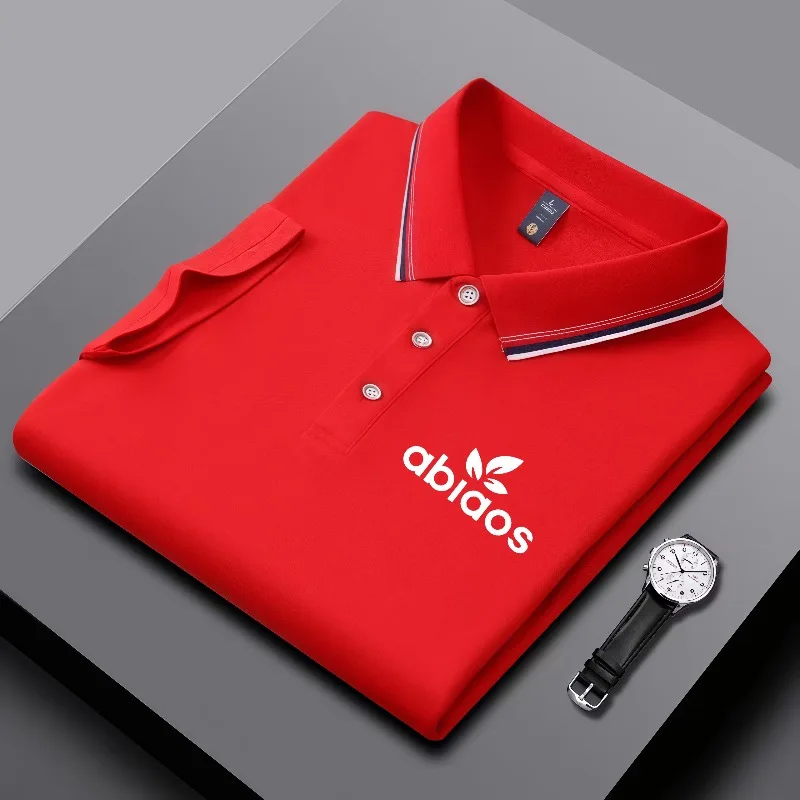 Polo Nera da Uomo con Stampa 'abiaos', Colletto a Righe, Top Traspirante Casual Business per l'Estate - immagine 2
