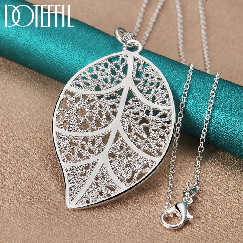 DOTEFFIL 925 Sterling Silver Leaves Pendant Necklace Earring Set For Woman Wedding Engagement Party Jewelry