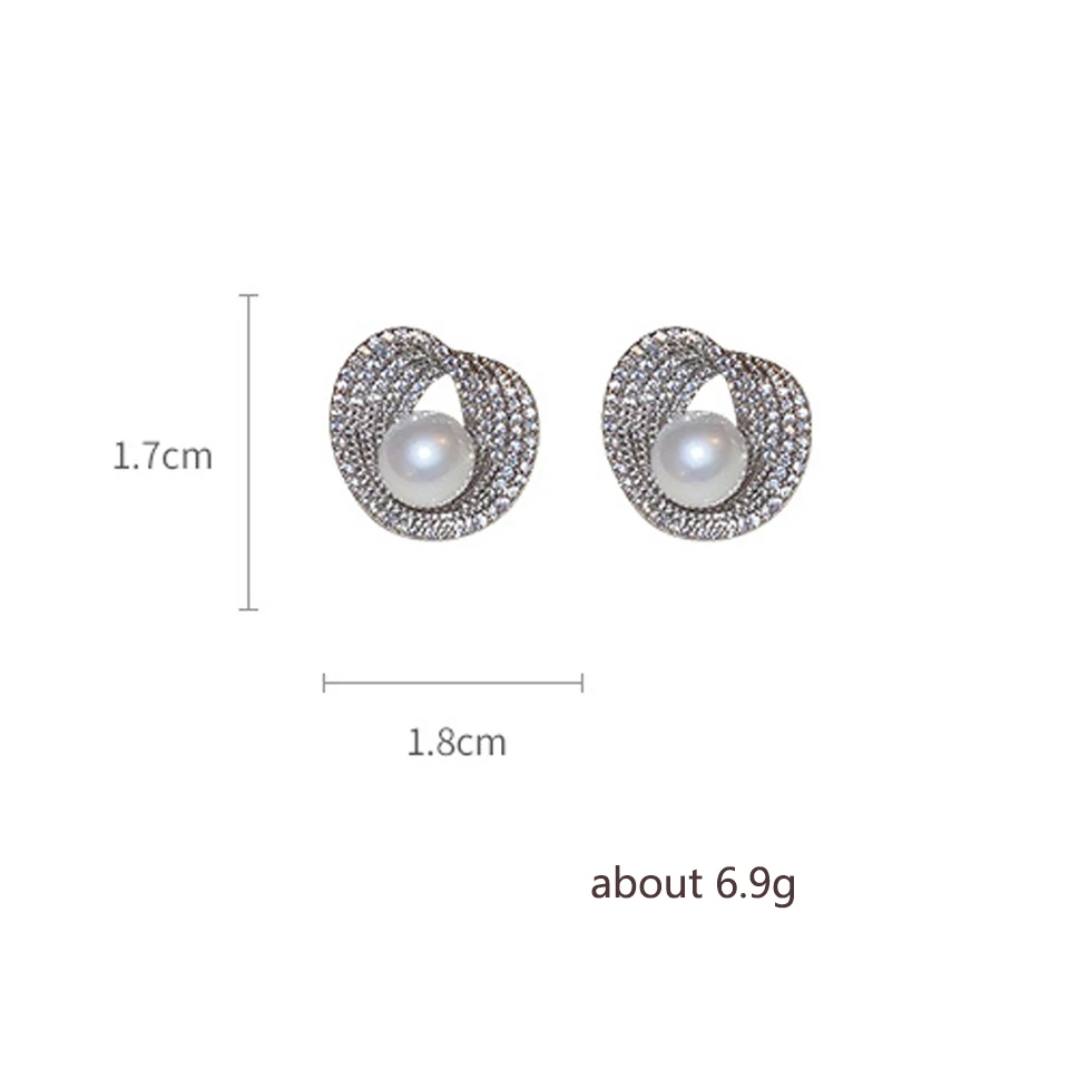 Zircon Round Pearl Earrings for Women Irregular Stud Earring Wedding Party Jewelry