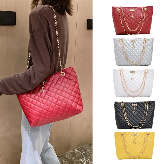 Elegant Lady Diamond Lattice Handbag Fashion Women Solid Color Large  Capacity Crossbody Bags Thin Gold Chain Shopping Totes - AliExpress