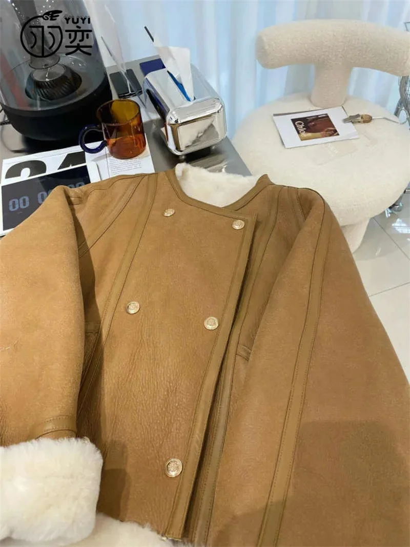 Feather Yi special 300 Pounds Fur One Coat Female 2023 Winter High-Grade Soft Waxy Waxy Warm Lamb Wool Coat Female Solid Color