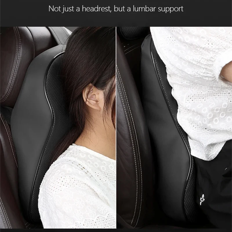 Car Neck Pillow 3D Nappa PU Leather Headrest Adjustable Head Restraint Pain Relief Travel Support Pillow Car Styling