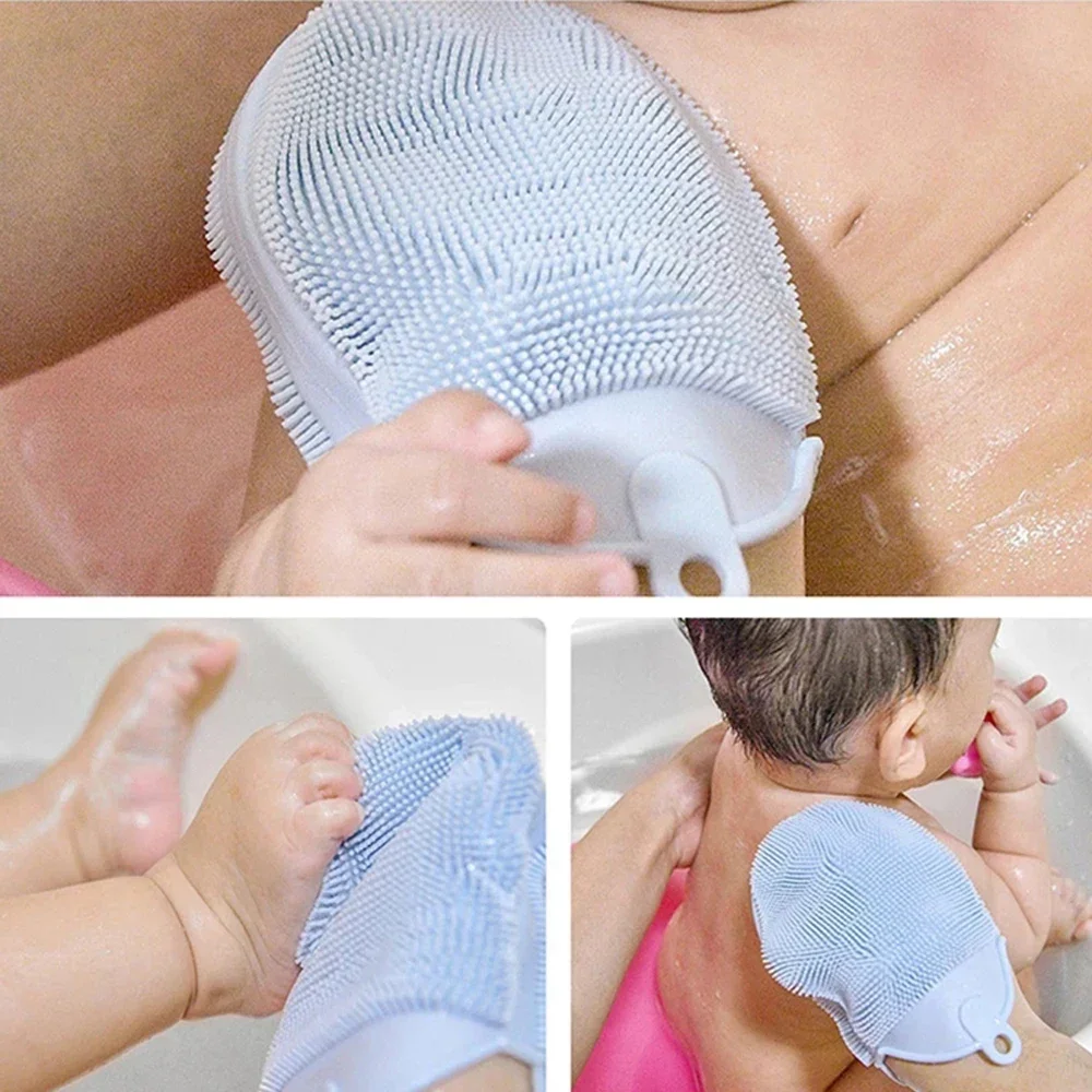 Baby Showers Hook Soft Exfoliating 1pcs Silicone Massage Bath Brush with Bath Gloves Cleaning Brush Remover Scrub Showers Bubble